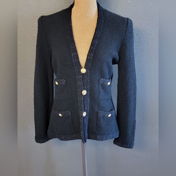 Adolfo Sweaters - Adolfo New York Vintage 70s Black Wool Boulce Sweater Jacket Medium